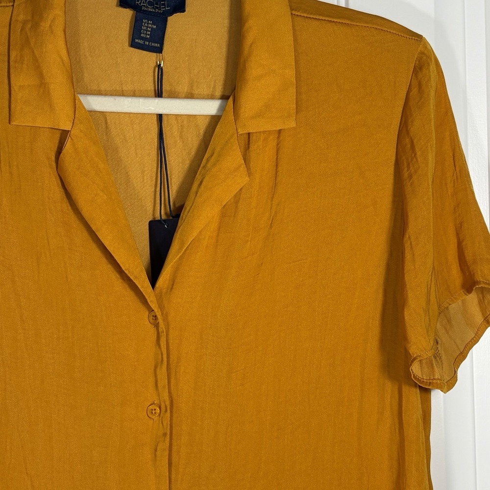 Rachel Ray Women's Medium Cropped Orange Short Sleeve Button Front Blouse - Picture 3 of 7